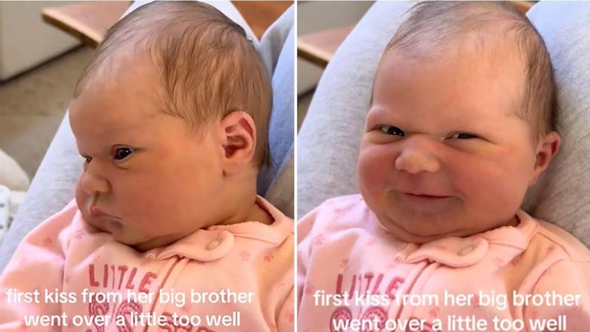 Νεογέννητο κοριτσάκι... λιώνει με το φιλί του μεγάλου του αδερφού!